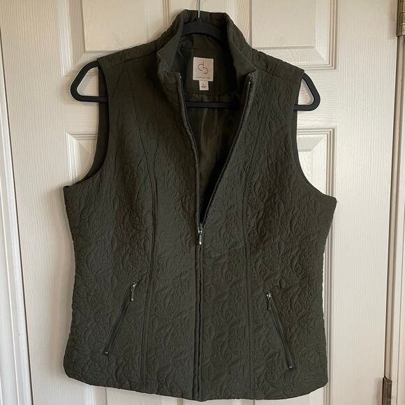 Dress Barn Quilted Vest Lightweight Lined Zip Pockets Dark Green Sz L Casual - Picture 3 of 10